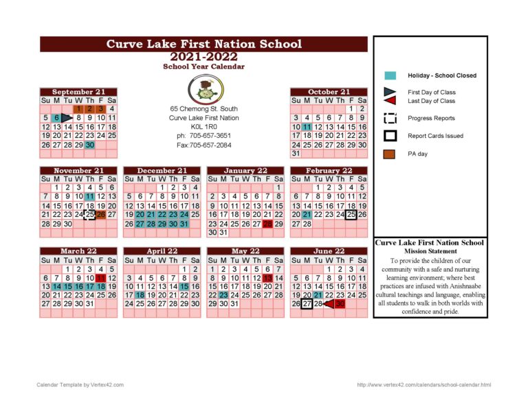 2021-2022 School Year Calendar - Curve Lake First Nation School